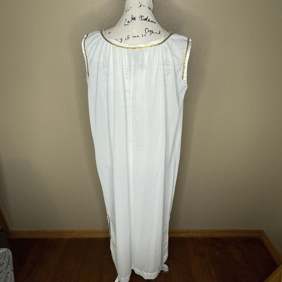 Vintage White Nylon Nightgown Gold Trim Full Length Sz L Sleeveless‎ Women’s - Picture 9 of 10